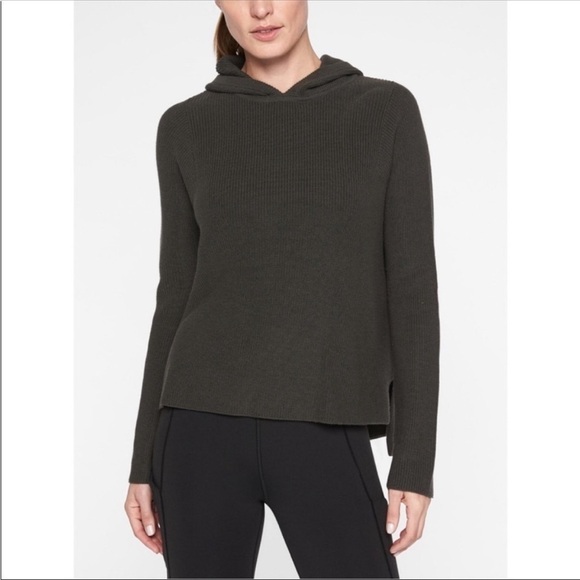 Athleta Tops - Athleta Rest Day Olive Green Brown Ribbed Pima Cotton Silk Blend Hoodie Sweater